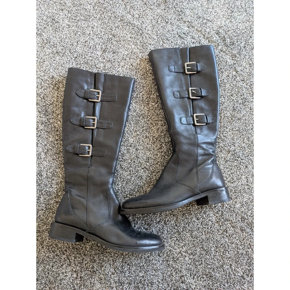 Ecco Hobart Black Leather Knee‎ High Riding Boot Women size 36 US 5-5.5